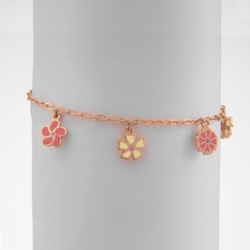 Gold Pink and Yellow Flower Bracelet