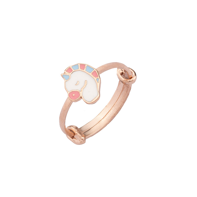 Pink & Blue Unicorn Head Gold Ring